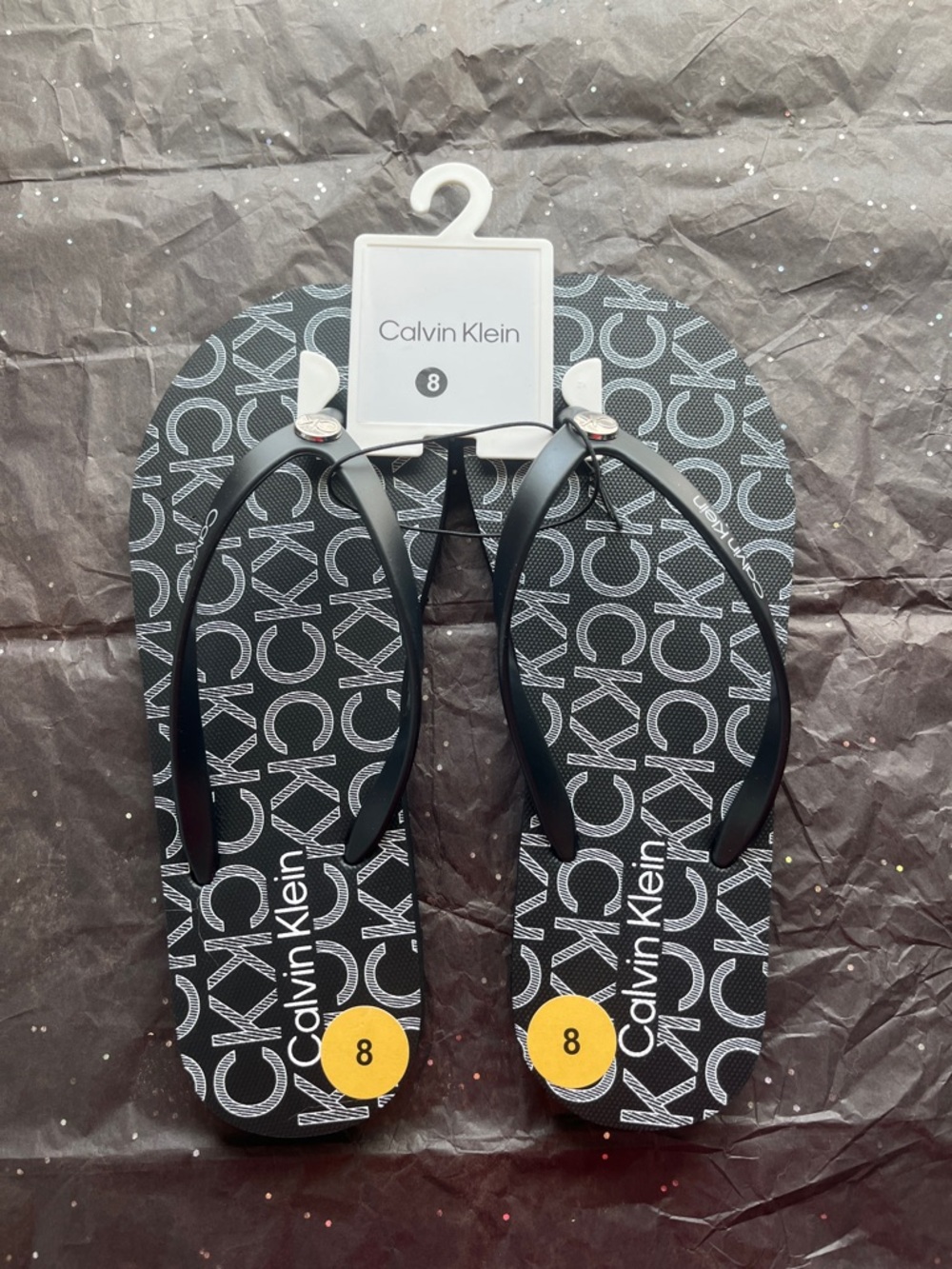 Calvin Klein Black Logo-Embossed Flip-Flops